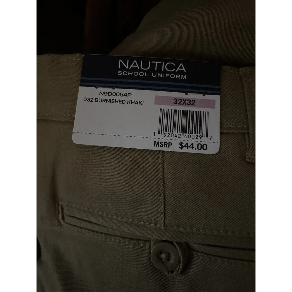 New Nautica Khaki Mens Straight Leg 32x32 Uniform Approved Retail $44 #050